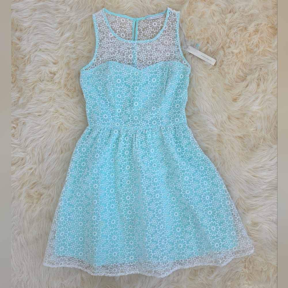 LC Lauren Conrad Aqua Floral Lace Midi Dress